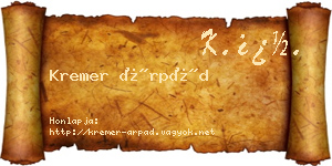 Kremer Árpád névjegykártya